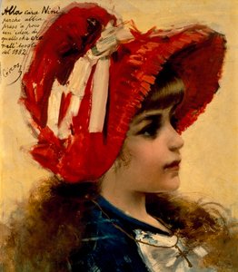Portret Nini, autorstwa Vittorio Matteo Corcos (1859-1933), olej na płótnie, 43x37 cm