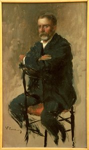 Portret Renato Fuciniego, włoskiego pisarza, Vittorio Matteo Corcos (1859-1933), olej na tekturze, 23x14 cm