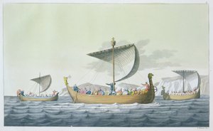 Flota Wilhelma Zdobywcy, 1066, tablica 8 z "Le Costume Ancien et Moderne" Jules Ferrario, opublikowana około lat 20-tych-30-tych XIX wieku. autorstwa Vittorio Raineri