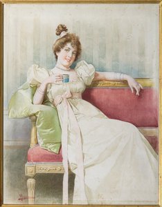 Pani na kanapie (akwarela na papierze) autorstwa Vittorio Reggianini