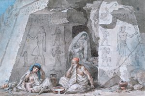 Rodzina egipska przed starożytnym grobowcem, XIX w.
