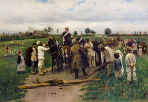 Zapłata okupu za pannę młodą. Obraz Władimira Makowskiego - Płacenie okupu za pannę młodą - Władimira Jegorowicza Makowskiego (1846-1920). olej na płótnie autorstwa Vladimir Egorovic Makovsky