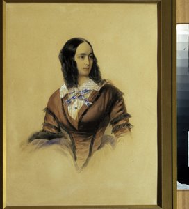 Portret Natalie Gonczarowej (1812-1863), żony poety Aleksandra Puszkina (1799-1837). (Portret Natalii Puszkiny, żony A. Puszkina). Praca Władimira Iwanowicza Hau (Gau) (1816-1895), akwarela na tekturze