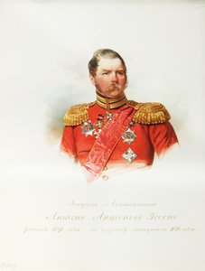 Portret generała Antona Antonowicza von Essen (1797-1863) (Z albumu cesarskiej gwardii konnej) - Hau (Gau), Władimir Iwanowicz (1816-1895) - 1846-1849 - Akwarela na papierze - Instytut Literatury Rosyjskiej IRLI ( Dom Puszkina), Sankt Petersburg autorstwa Vladimir Ivanovich Hau