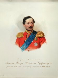 Portret generała barona Fiodora Pietrowicza von Offenberg (1789-1857) (Z albumu cesarskiej gwardii konnej) - Hau (Gau), Władimir Iwanowicz (1816-1895) - 1846-1849 - Akwarela na papierze - Instytut Literatury Rosyjskiej IRLI (Dom Puszkina), St Pete