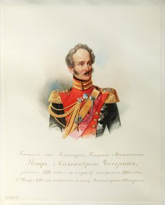 Portret generała Piotra Aleksandrowicza Cziczerina (z albumu cesarskiej gwardii konnej) - Hau (Gau), Władimir Iwanowicz (1816-1895) - 1846-1849 - Akwarela na papierze - Instytut Literatury Rosyjskiej IRLI (Dom Puszkina), ul. Petersburg autorstwa Vladimir Ivanovich Hau