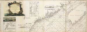 A New and Correct Chart of the Coast of New England and New York with the adjacent parts of Nova Scotia and New Brunswick from Cape Sable to the Entrance of Hudsons or North River by Captain Holland; View of Hell Gate by W. A. Williams 1777 (inset); Plan o autorstwa W.A. Williams
