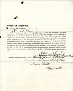 Przysięga lojalności Wm. L. Ewing z Missouri, hrabstwo St.Louis autorstwa W.L. Ewing