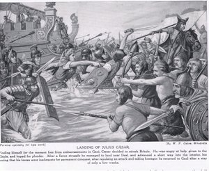 Lądowanie Juliusza Cezara, ilustracja z „Historia narodów Hutchinsona”, c.1910