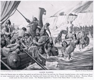 Saksońscy najeźdźcy, ilustracja z „Historii narodów Hutchinsona”, ok. 1910 r.