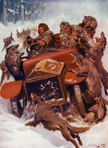 „Zaciekłe stworzenia wydawały się przejechać samochód” (kolor lito) autorstwa W.R.S. (after) Stott