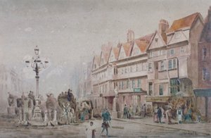 Widok na wschód wzdłuż południowej strony Holborn and Stable Inn, Londyn, 1860. autorstwa W Allen