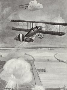 Dowódca eskadry Richard Davies i porucznik Richard Peirse zrzucają bomby na stację podwodną w Zeebrugge pod ciężkim ostrzałem, 23 stycznia 1915