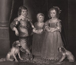Charles, James i Henrietta, dzieci Karola I Anglii, grawerowanie z Królewskiej Galerii Drezdeńskiej Payne