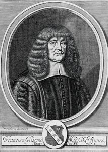 Portret Francis Glisson (1597-1677), brytyjski fizyk, anatom i lekarz, grawerunek autorstwa John Ward Dunsmore