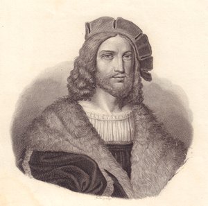 Portret włoskiego poety Antonio Tebaldeo (1463-1537), miedzioryt na podstawie obrazu Rafaela