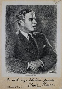 Portret Sir Charlesa Spencera Chaplina (1889-1977), angielskiego aktora i reżysera autorstwa John Ward Dunsmore