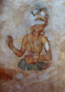 Sri Lanka, Fresk dziewcząt w kompleksie archeologicznym Sigiriya (Lista Światowego Dziedzictwa UNESCO) autorstwa John Ward Dunsmore