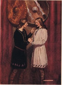Hamlet rozmawia z Horatio, z „Hamleta” Williama Szekspira, wydanie opublikowane przez Hodder und Stoughton w 1915