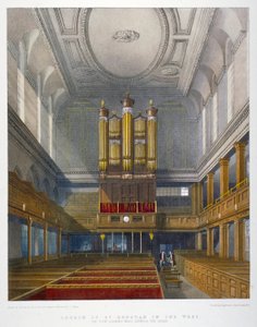 Wnętrze, patrząc na zachód, kościół św Dunstana na zachodzie, Fleet Street, City of London, 1829 autorstwa W Ganci