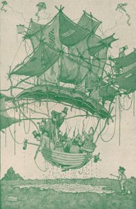 Dość wczesny typ wodnosamolotu wykonujący lot próbny z Hampstead Ponds, c1918 1919 autorstwa William Heath Robinson