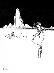 Weszła do dużej, zimnej, pustej sali, ok. 1930 r. autorstwa William Heath Robinson