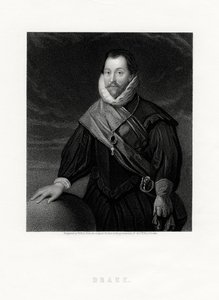 Sir Francis Drake, angielski korsarz, nawigator, pionier marynarki, polityk, XIX w. autorstwa W. Holl
