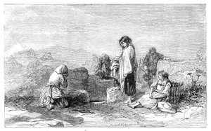 Pielgrzymi do Świętej Studni - F.W. Topham - z nowej wystawy akwareli, 1845. autorstwa W. J. Linton