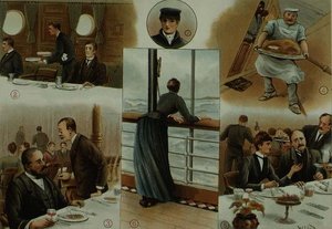 Kanał dolny, skutki choroby morskiej u niektórych pasażerów, z „P & O Pencillings”, c.1890 (lito)