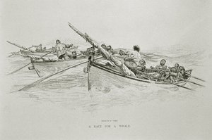 „Wyścig o wieloryba”, za „Niebezpieczeństwa i romans z wielorybnictwem” w Century Magazine, czerwiec 1890 (lito) autorstwa W. Taber