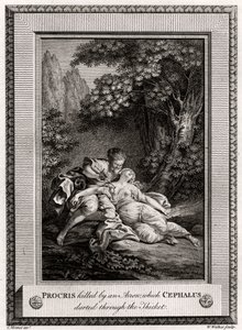 Procris Zabity strzałą, którą Cephalus przemknął przez zarośla, 1775 autorstwa W. Walker