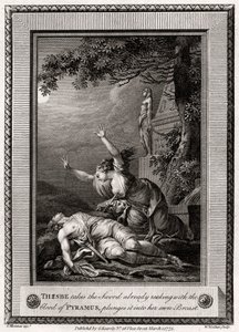 Thisbe bierze Miecz już cuchnący krwią Pyramus, zanurza go w..., 1775. autorstwa W. Walker