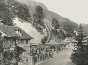 Początek Kolei Pilatus, Alpnachstad, Szwajcaria, 1895.