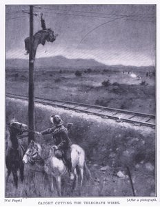 Przyłapany na przecinaniu drutów, ilustracja z filmu After Pretoria: The Guerilla War, 1902 autorstwa Wal Paget