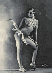 Josephine Baker w swoim słynnym kostiumie Banana ok. 1927 (zdjęcie czarno-białe)