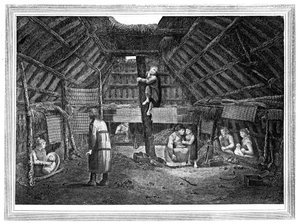 Wnętrze domu w Oonalashce, c1776-1779.