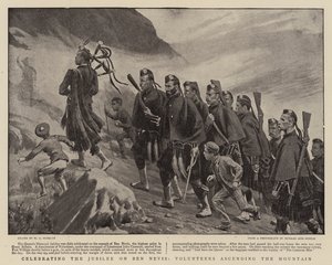 Świętowanie Jubileuszu na Ben Nevis, Wolontariusze wspinający się na górę autorstwa Walter Charles Horsley