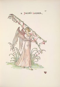 Drabina Jakuba. Anioł trzymający drabinę wykonaną z roślin autorstwa Walter Crane