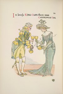 Mężczyzna i kobieta trzymają filiżanki herbaty rumiankowej autorstwa Walter Crane