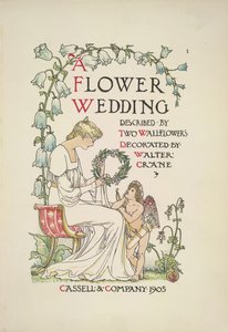 Siedząca kobieta trzymająca girlandę; anioł patrzący na nią autorstwa Walter Crane