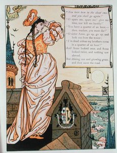 Anna patrząca z wieży, ilustracja do „Sinobrodego” Charlesa Perraulta (1628-1703) (grafika kolorowa) autorstwa Walter Crane