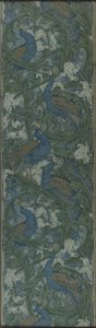 Wycięty panel tapety z figą i pawiem, ok. 1895 r. (papier z nadrukiem blokowym) autorstwa Walter Crane