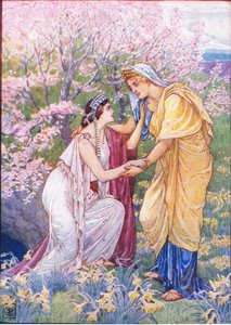 Demeter cieszyła się, że jej córka była u jej boku, ilustracja z The Story of Greece, lata 30. XX wieku autorstwa Walter Crane