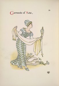 Odzież lniana. Kobieta trzyma szal autorstwa Walter Crane