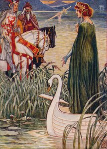 Król Artur prosi Panią Jeziora o miecz Excalibur, 1911. autorstwa Walter Crane