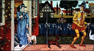 „Nicky Noodle przestraszony przez kruka na ramieniu pani Margery”: z Little Goody Two Shoes autorstwa Walter Crane