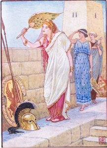 Często stawała na murach Troi, ilustracja z Historii Grecji, lata 30. XX wieku autorstwa Walter Crane