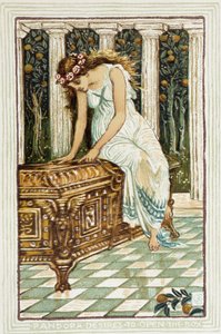 Pandora chce otworzyć sejf - w „Cudownej księdze dla dziewczynek i chłopców” autorstwa Walter Crane