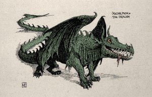 Przedstawienie mitologicznego smoka Ashchemona Rysunek Waltera Crane