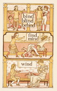 Rymowanie wyrazów kończących się na literę D. Gra w buffa dla niewidomych. Aby zilustrować użycie litery i. Złoty podkład. autorstwa Walter Crane